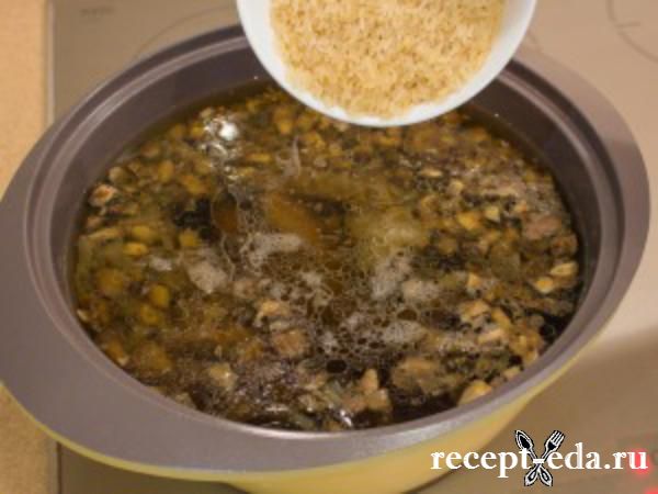 Суп с уткой рисом и грибами
