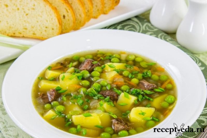 Суп с говядиной и зеленым горошком